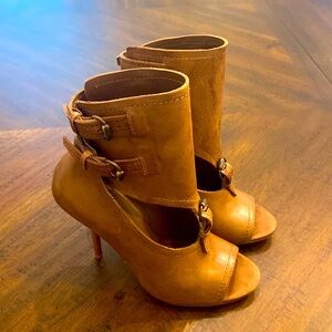 Leon Max Equis Womens Leather cognac Open Toe Shooties women’s size 6 1/…